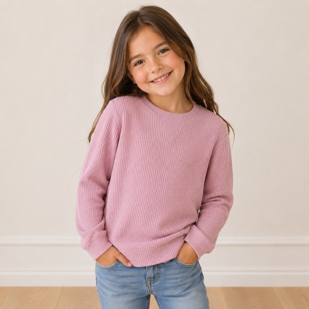 Cat & Jack Girls Pink Waffle Knit Long Sleeve Pullover Top Size L 10/12